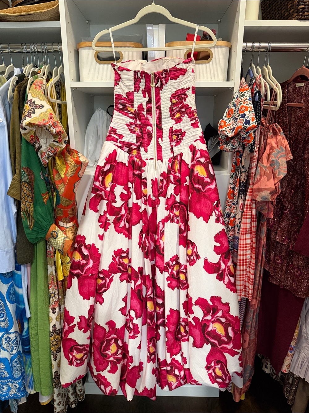 Aje Behold Strapless Floral Maxi Dress in White and Fuchsia (Boldly Blooming) - Picture 6 of 8